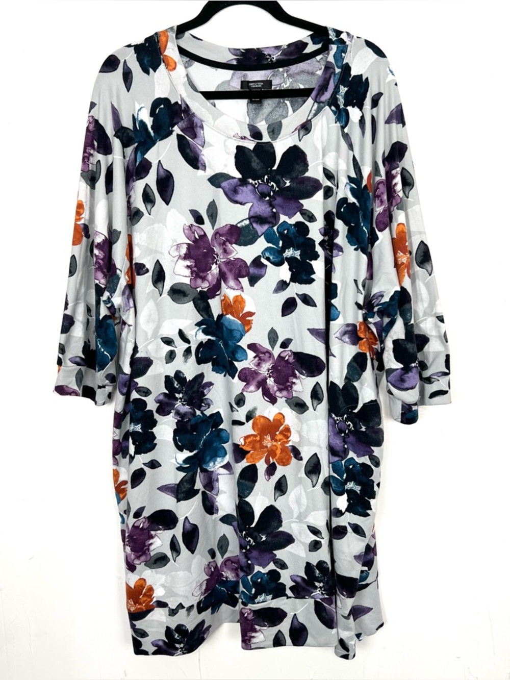 40. Simply Vera Wang Grey Purple Floral Dress Teal Orange Soft Knit Pockets 3X